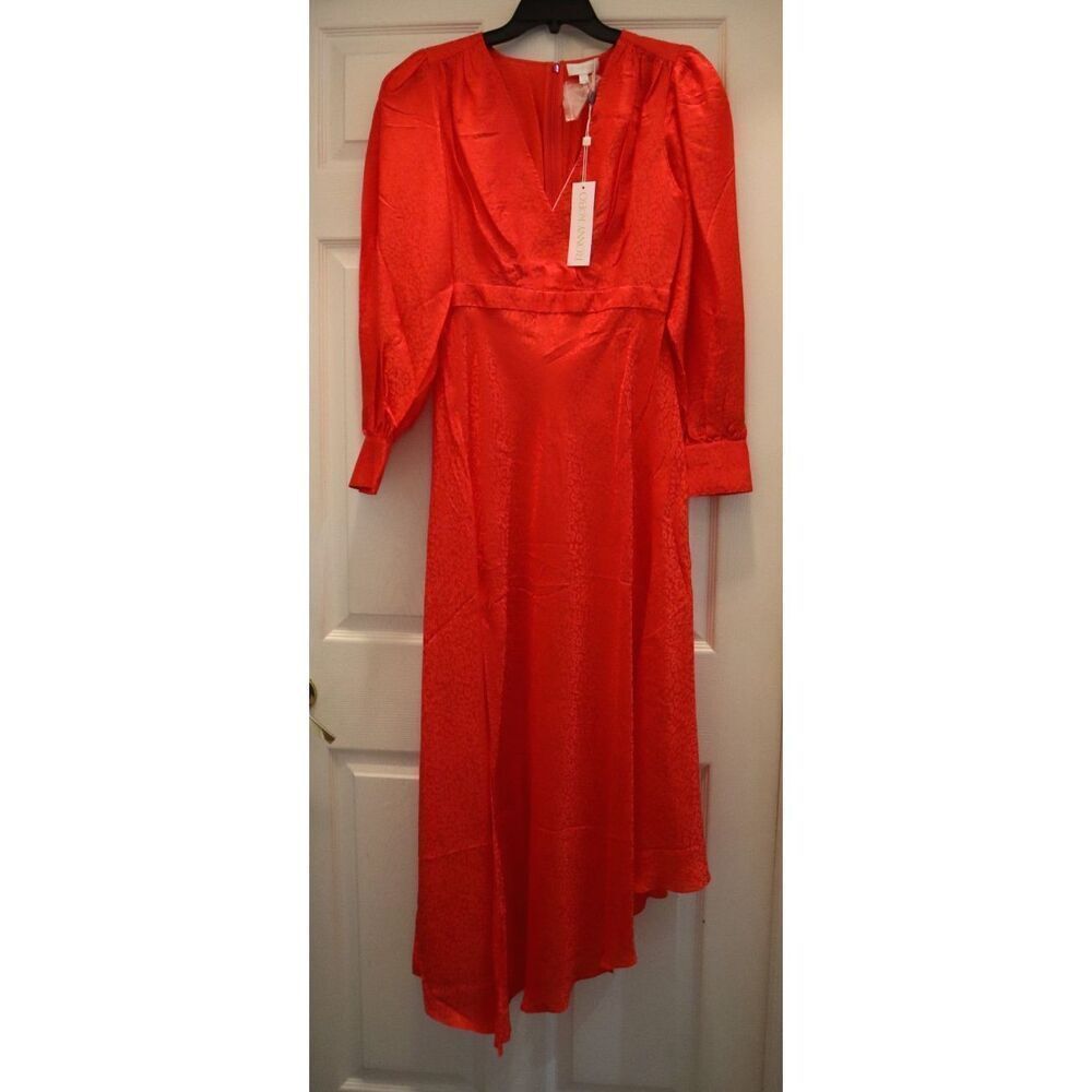Ronny Kobo Women's Sz M Red Estelle Asymmetric Satin-Jacquard Midi Dress